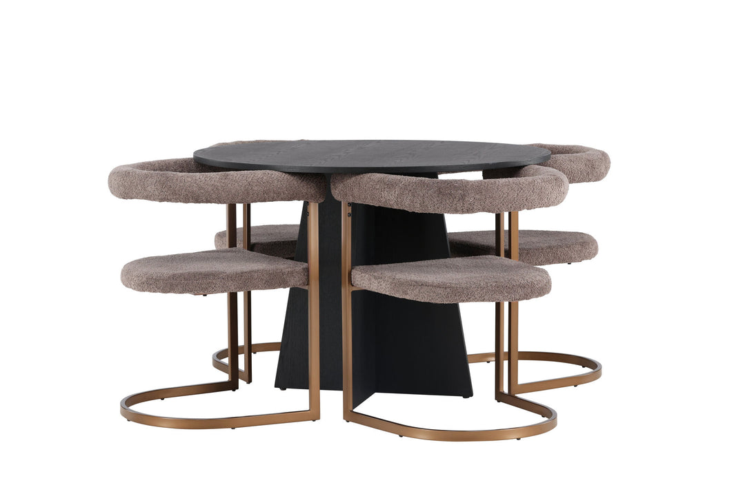 Venture Home Bootcut Round Dining Table - Black / Black Fanéer +Morning Dining Chair - Black / Black Boucle _4