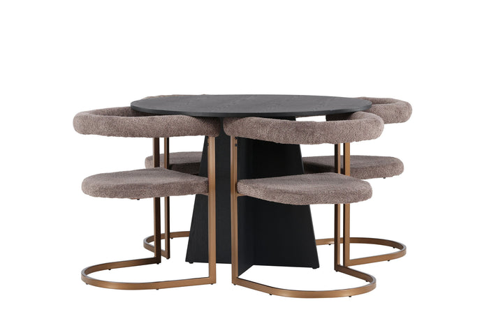 Venture Home Bootcut Round Dining Table - Black / Black Fanéer +Morning Dining Chair - Black / Black Boucle _4