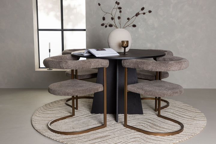 Venture Home Bootcut Round Dining Table - Black / Black Fanéer +Morning Dining Chair - Black / Black Boucle _4