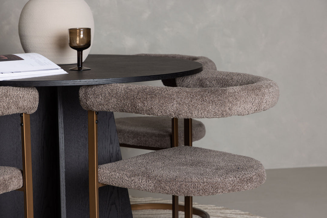 Venture Home Bootcut Round Dining Table - Black / Black Fanéer +Morning Dining Chair - Black / Black Boucle _4
