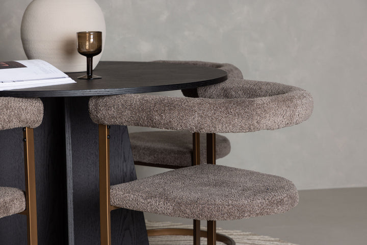 Venture Home Bootcut Round Dining Table - Black / Black Fanéer +Morning Dining Chair - Black / Black Boucle _4