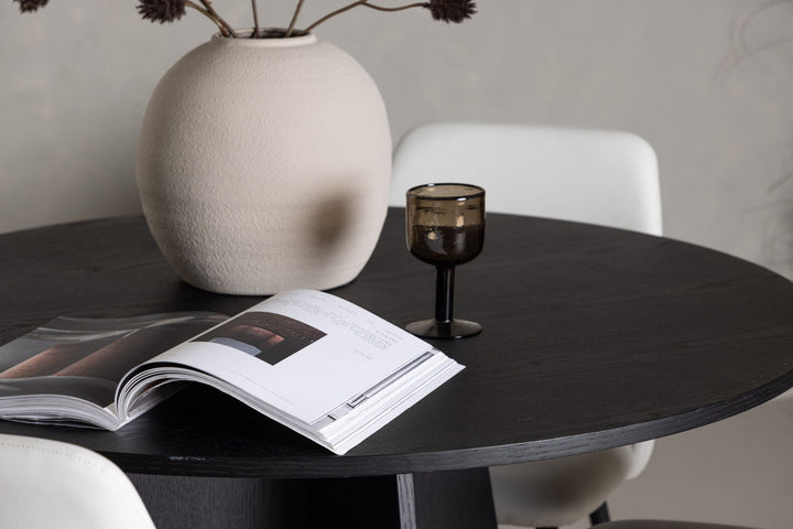 Venture Home Bootcut Round Dining Table - Black / Black Fanéer +Night Dining Chair - Black / White PU _4