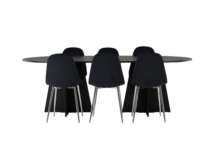 Venture Home Bootcut Oval Dining Table - Black / Black Fanéer +Polar Dining Chair - Black Velvet / Chrome _6