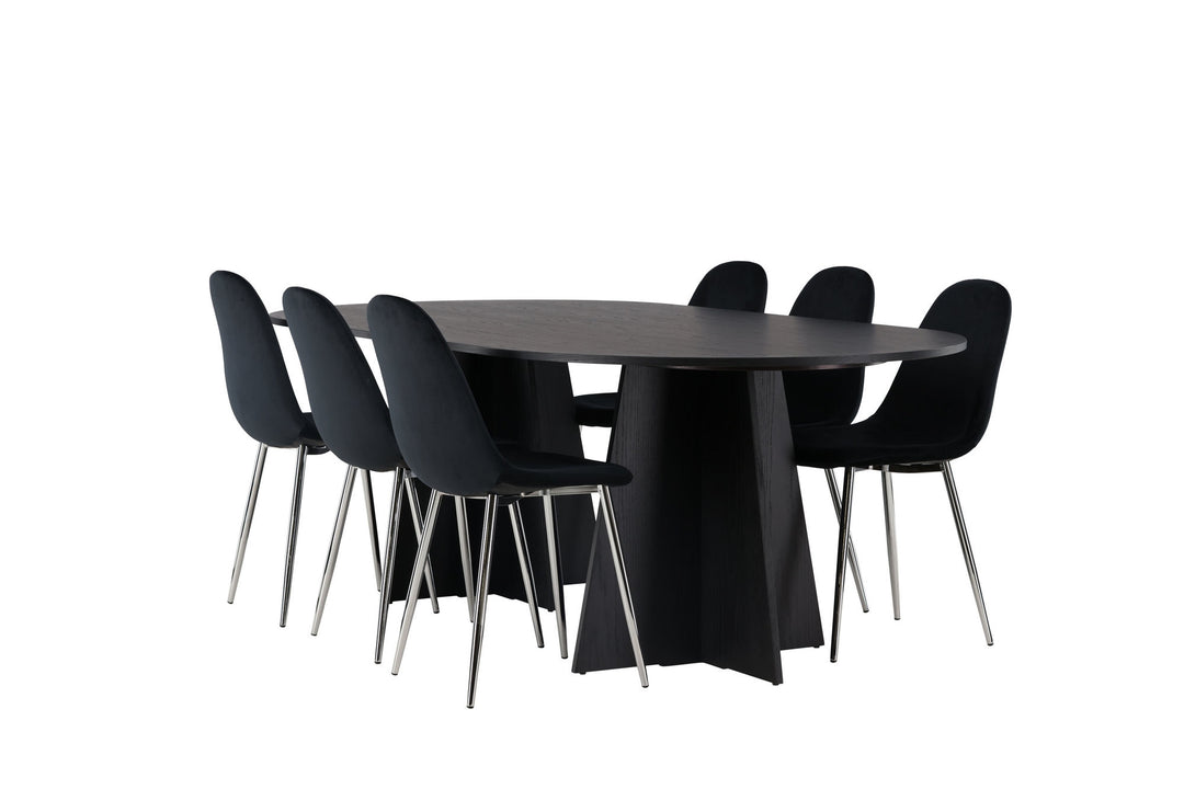 Venture Home Bootcut Oval Dining Table - Black / Black Fanéer +Polar Dining Chair - Black Velvet / Chrome _6