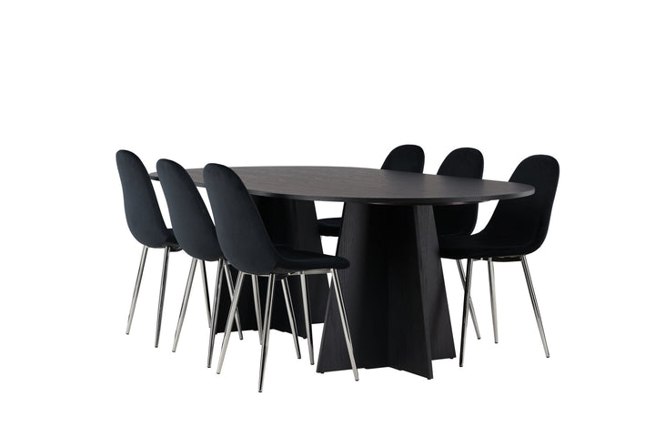 Venture Home Bootcut Oval Dining Table - Black / Black Fanéer +Polar Dining Chair - Black Velvet / Chrome _6