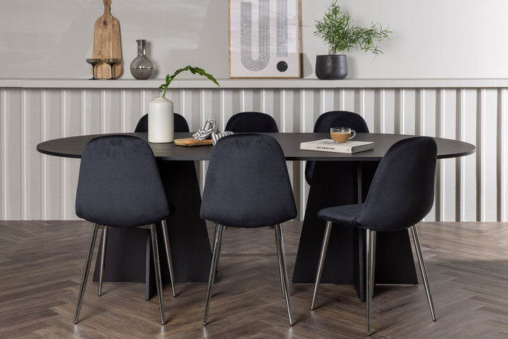 Venture Home Bootcut Oval Dining Table - Black / Black Fanéer +Polar Dining Chair - Black Velvet / Chrome _6