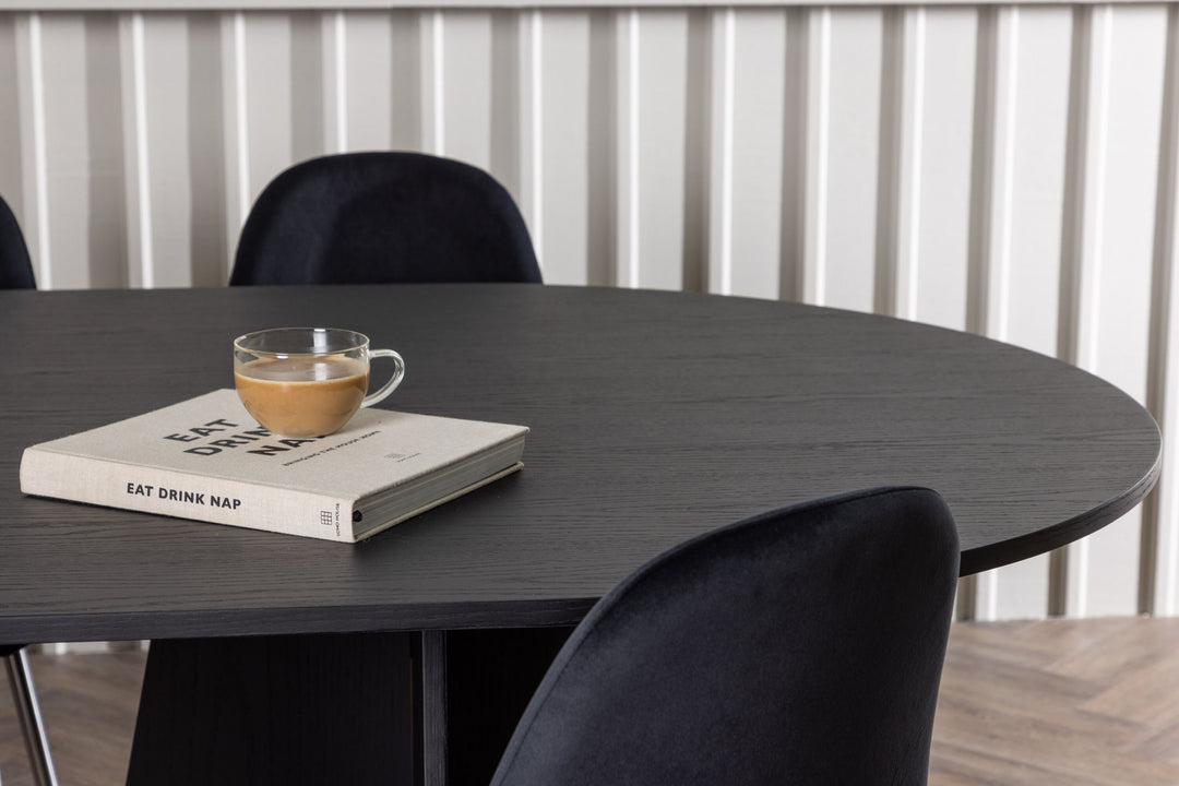 Venture Home Bootcut Oval Dining Table - Black / Black Fanéer +Polar Dining Chair - Black Velvet / Chrome _6
