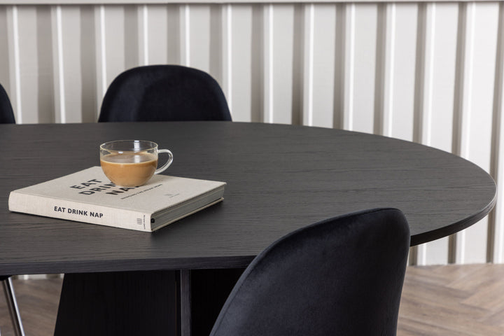 Venture Home Bootcut Oval Dining Table - Black / Black Fanéer +Polar Dining Chair - Black Velvet / Chrome _6