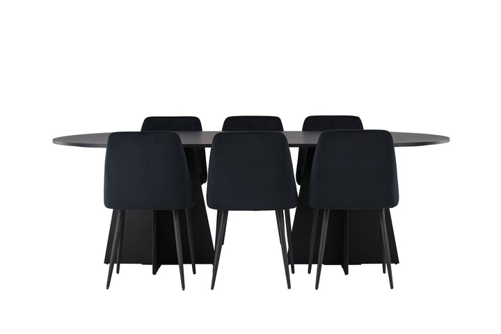 Venture Home Bootcut Oval Dining Table - Black / Black Fanéer +Night Dining Chair - Black / Black Velvet _6
