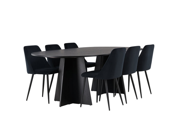 Venture Home Bootcut Oval Dining Table - Black / Black Fanéer +Night Dining Chair - Black / Black Velvet _6