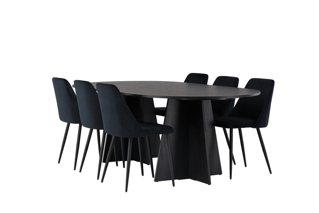 Venture Home Bootcut Oval Dining Table - Black / Black Fanéer +Night Dining Chair - Black / Black Velvet _6