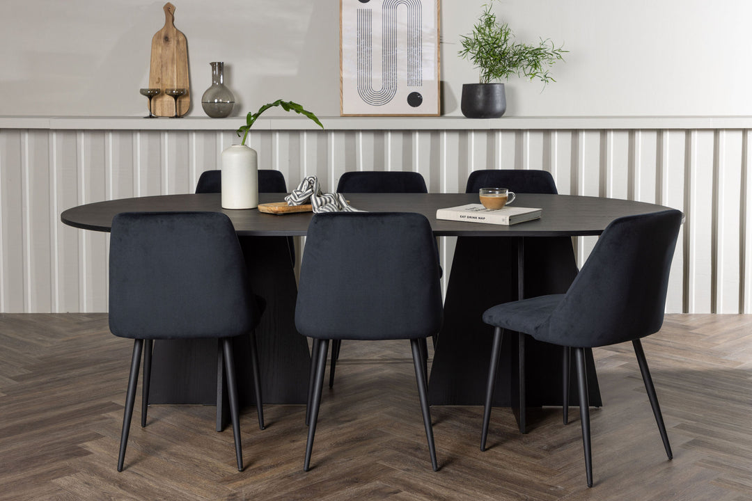 Venture Home Bootcut Oval Dining Table - Black / Black Fanéer +Night Dining Chair - Black / Black Velvet _6