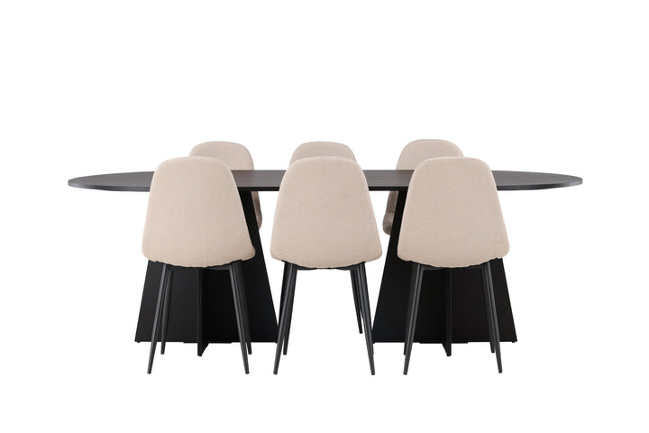 Venture Home Bootcut Oval Dining Table - Black / Black Fanéer +Polar Dining Chair - Black / Beige Boucle _6