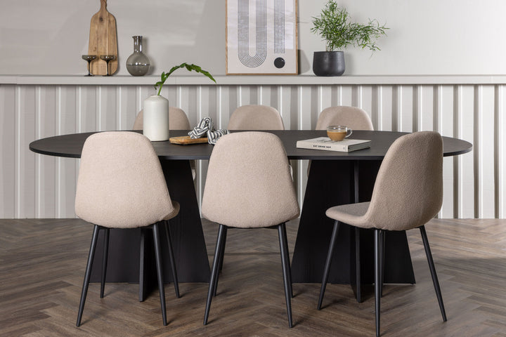 Venture Home Bootcut Oval Dining Table - Black / Black Fanéer +Polar Dining Chair - Black / Beige Boucle _6