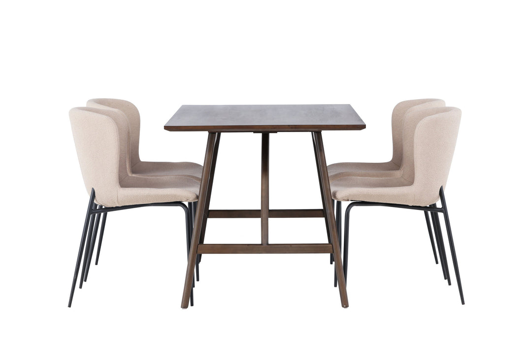 Venture Home Kaseidon Dining Table - Rubberwood / Dark Brown MDF +Modesto Dining Chair - Beige / Beige Boucle _4