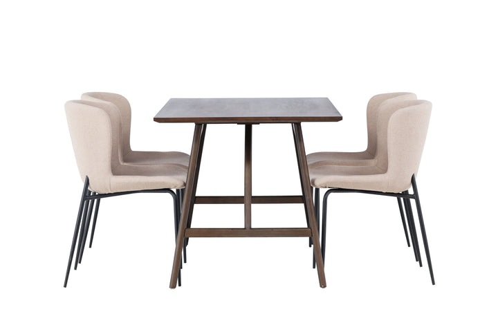 Venture Home Kaseidon Dining Table - Rubberwood / Dark Brown MDF +Modesto Dining Chair - Beige / Beige Boucle _4