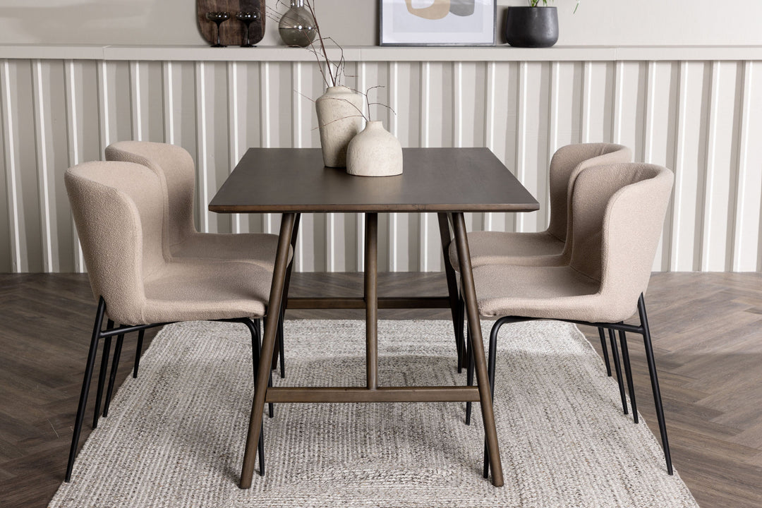 Venture Home Kaseidon Dining Table - Rubberwood / Dark Brown MDF +Modesto Dining Chair - Beige / Beige Boucle _4