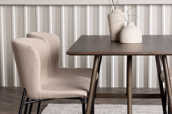 Venture Home Kaseidon Dining Table - Rubberwood / Dark Brown MDF +Modesto Dining Chair - Beige / Beige Boucle _4