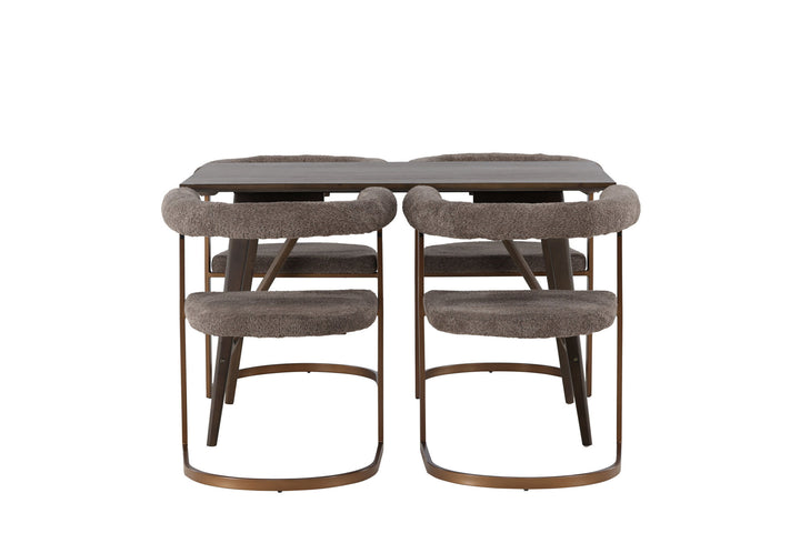 Venture Home Kaseidon Dining Table - Rubberwood / Dark Brown MDF +Morning Dining Chair - Black / Black Boucle _4