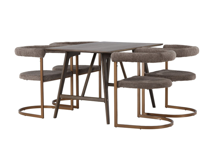 Venture Home Kaseidon Dining Table - Rubberwood / Dark Brown MDF +Morning Dining Chair - Black / Black Boucle _4