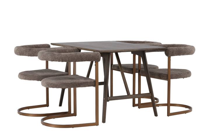 Venture Home Kaseidon Dining Table - Rubberwood / Dark Brown MDF +Morning Dining Chair - Black / Black Boucle _4