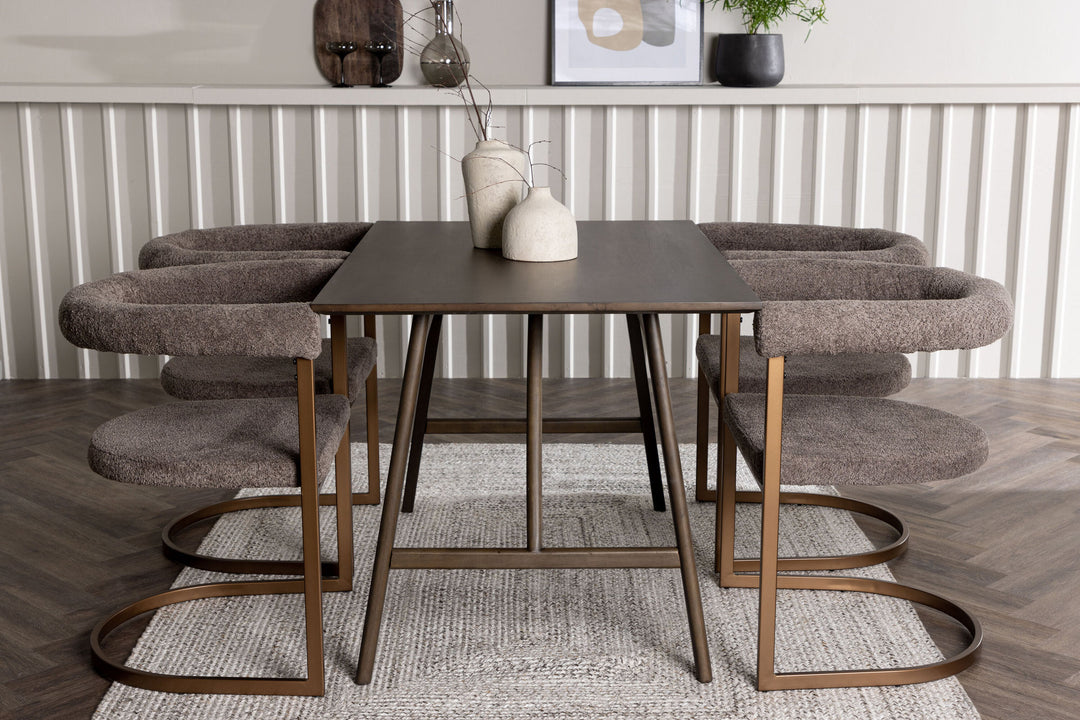 Venture Home Kaseidon Dining Table - Rubberwood / Dark Brown MDF +Morning Dining Chair - Black / Black Boucle _4