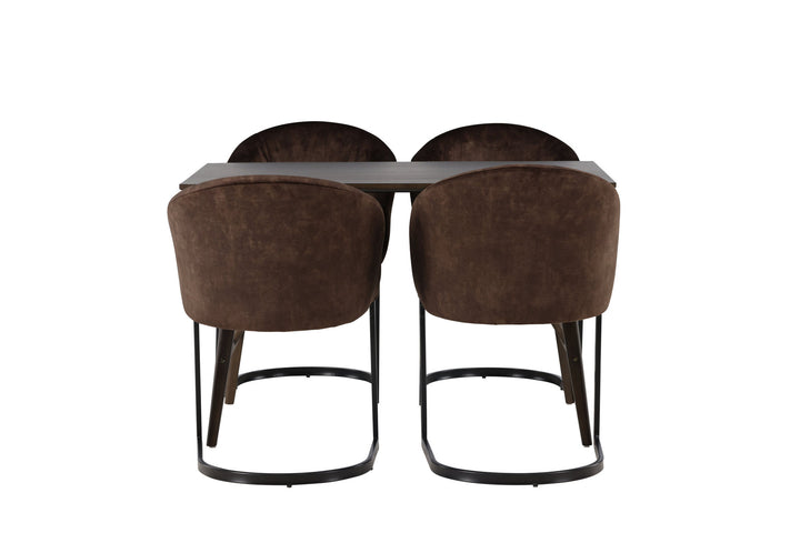 Venture Home Kaseidon Dining Table - Rubberwood / Dark Brown MDF +Evening Dining Chair - Matte brown / Brown Fabric _4