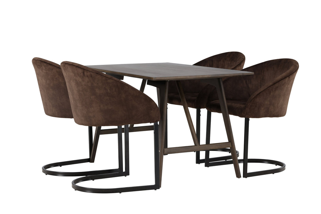 Venture Home Kaseidon Dining Table - Rubberwood / Dark Brown MDF +Evening Dining Chair - Matte brown / Brown Fabric _4