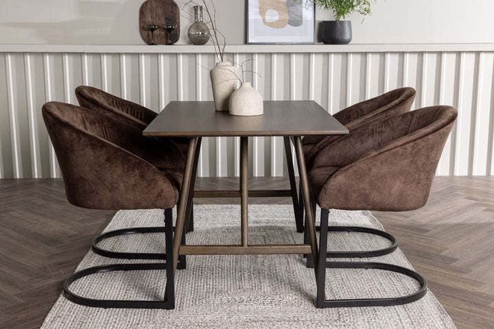 Venture Home Kaseidon Dining Table - Rubberwood / Dark Brown MDF +Evening Dining Chair - Matte brown / Brown Fabric _4