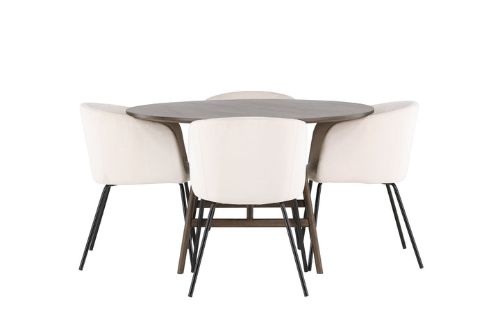 Venture Home Kaseidon Dining Table - Round - Rubberwood / Dark Brown MDF +Berit Chair - Black / Beige Velvet _4