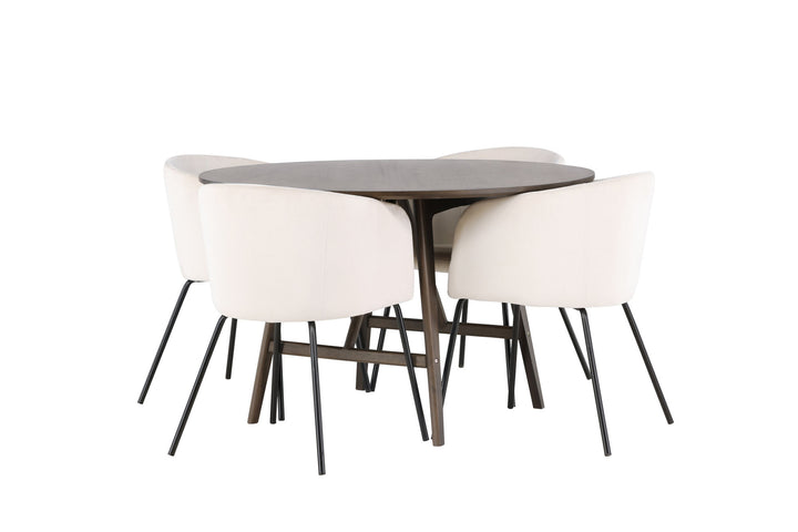 Venture Home Kaseidon Dining Table - Round - Rubberwood / Dark Brown MDF +Berit Chair - Black / Beige Velvet _4
