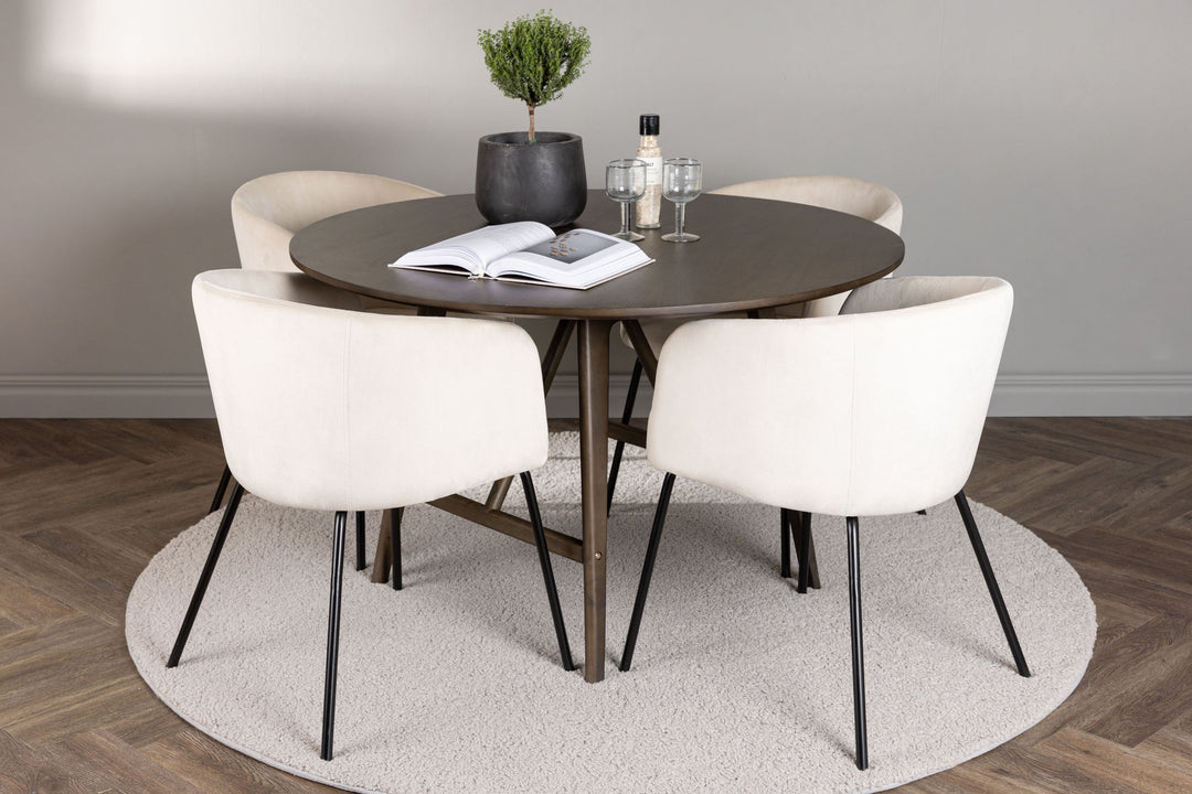 Venture Home Kaseidon Dining Table - Round - Rubberwood / Dark Brown MDF +Berit Chair - Black / Beige Velvet _4