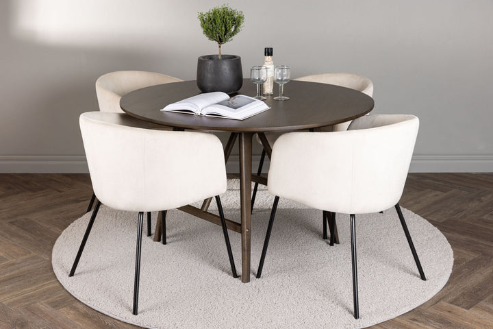 Venture Home Kaseidon Dining Table - Round - Rubberwood / Dark Brown MDF +Berit Chair - Black / Beige Velvet _4