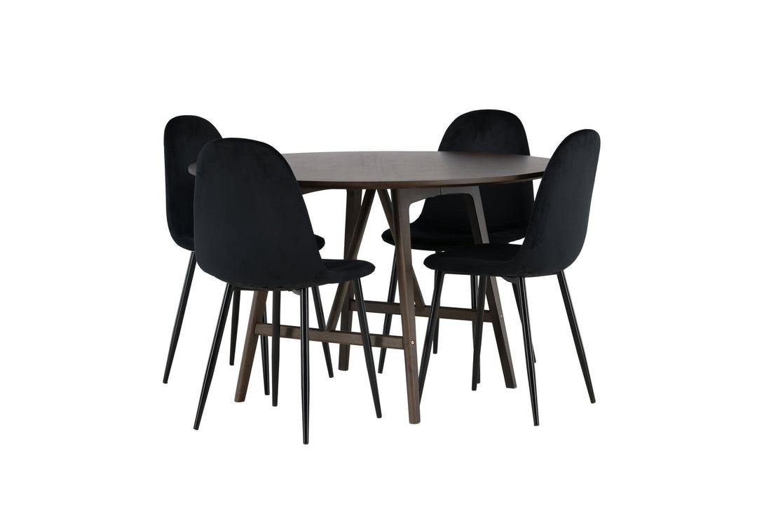 Venture Home Kaseidon Dining Table - Round - Rubberwood / Dark Brown MDF +Polar Dining Chair - Black legs / Black Velvet _4
