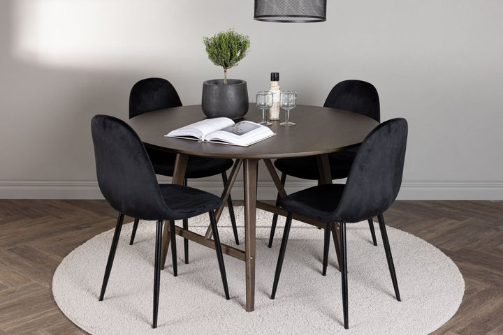 Venture Home Kaseidon Dining Table - Round - Rubberwood / Dark Brown MDF +Polar Dining Chair - Black legs / Black Velvet _4