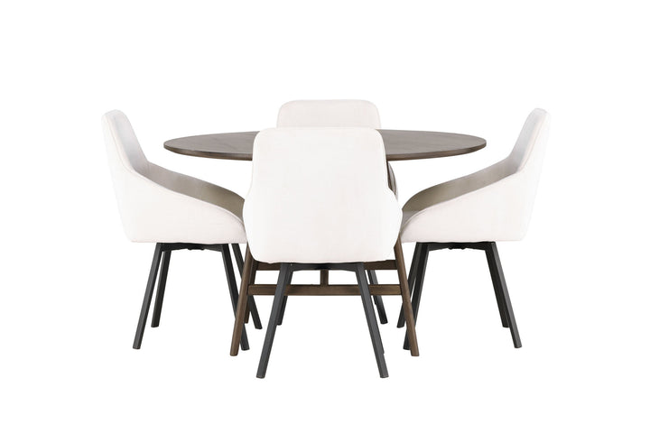 Venture Home Kaseidon Dining Table - Round - Rubberwood / Dark Brown MDF +Rosie Dining Chair - Black / Beige Fabric _4