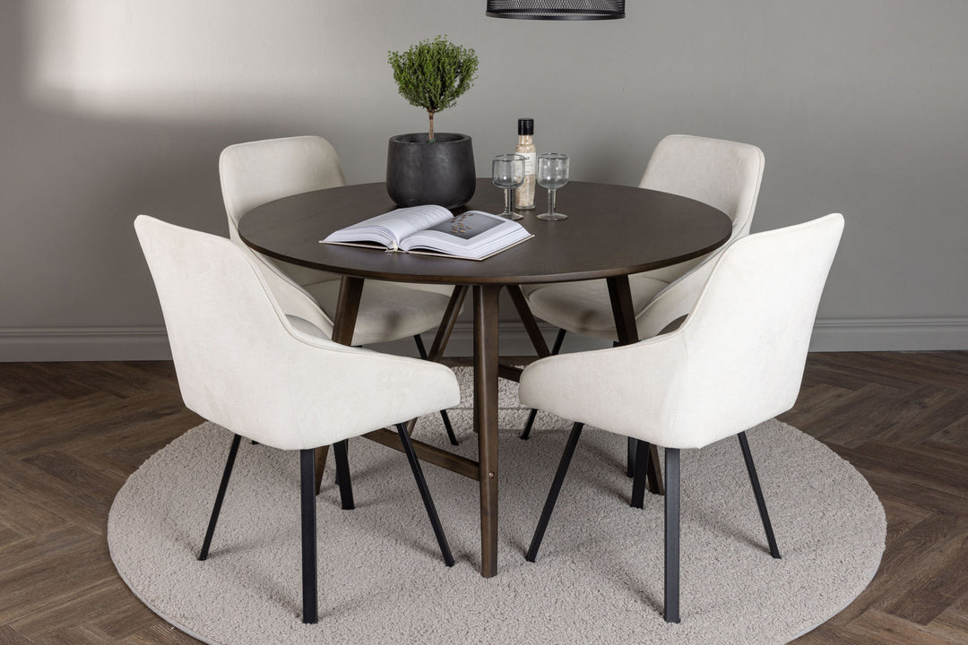 Venture Home Kaseidon Dining Table - Round - Rubberwood / Dark Brown MDF +Rosie Dining Chair - Black / Beige Fabric _4