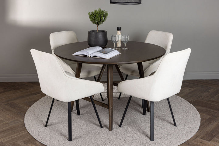 Venture Home Kaseidon Dining Table - Round - Rubberwood / Dark Brown MDF +Rosie Dining Chair - Black / Beige Fabric _4