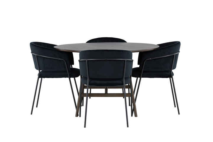 Venture Home Kaseidon Dining Table - Round - Rubberwood / Dark Brown MDF +Selma Dining Chair - Black / Black Velvet _4