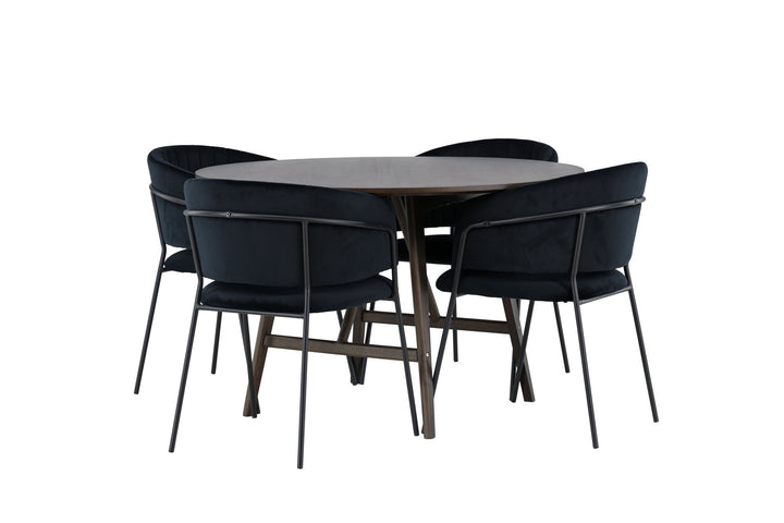 Venture Home Kaseidon Dining Table - Round - Rubberwood / Dark Brown MDF +Selma Dining Chair - Black / Black Velvet _4