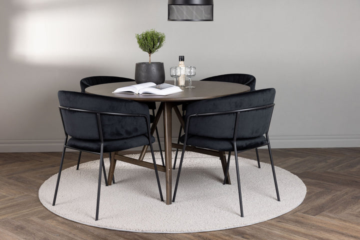 Venture Home Kaseidon Dining Table - Round - Rubberwood / Dark Brown MDF +Selma Dining Chair - Black / Black Velvet _4