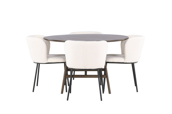 Venture Home Kaseidon Dining Table - Round - Rubberwood / Dark Brown MDF +Edina Dining Chair - Black / White Boucle _4