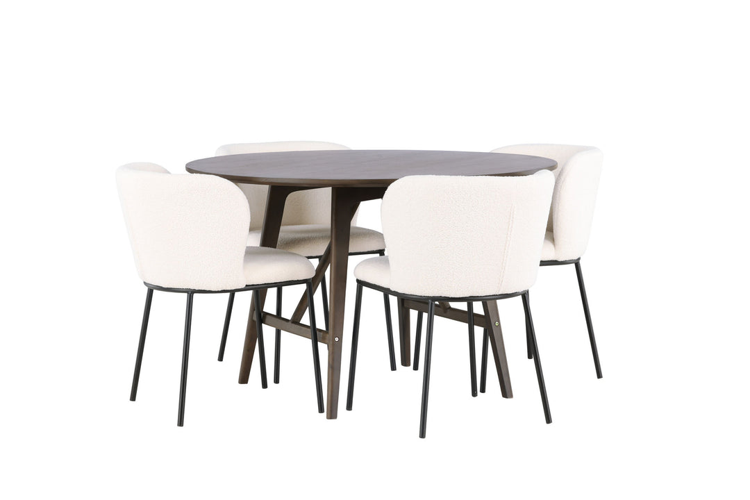 Venture Home Kaseidon Dining Table - Round - Rubberwood / Dark Brown MDF +Edina Dining Chair - Black / White Boucle _4