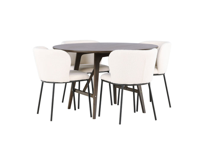 Venture Home Kaseidon Dining Table - Round - Rubberwood / Dark Brown MDF +Edina Dining Chair - Black / White Boucle _4