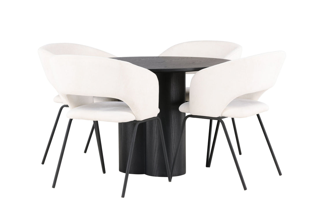 Venture Home Olivia Dining Table - Black / Black Veneer +Day Dining Chair - Matte black / White Linen _4