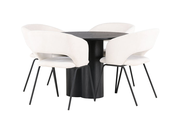 Venture Home Olivia Dining Table - Black / Black Veneer +Day Dining Chair - Matte black / White Linen _4
