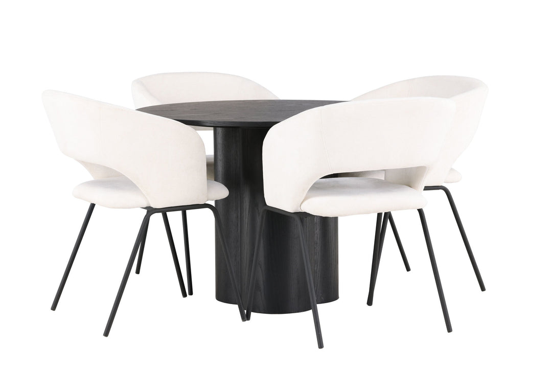 Venture Home Olivia Dining Table - Black / Black Veneer +Day Dining Chair - Matte black / White Linen _4