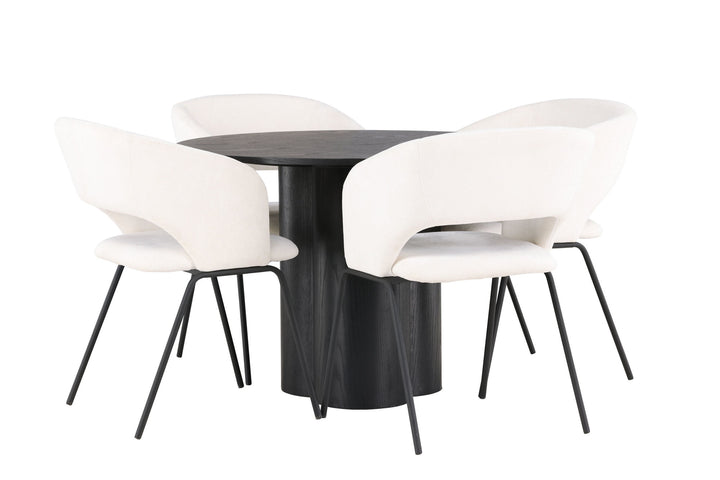 Venture Home Olivia Dining Table - Black / Black Veneer +Day Dining Chair - Matte black / White Linen _4