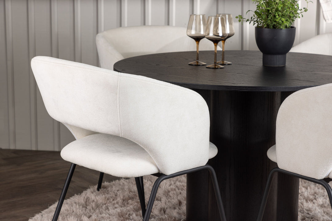Venture Home Olivia Dining Table - Black / Black Veneer +Day Dining Chair - Matte black / White Linen _4
