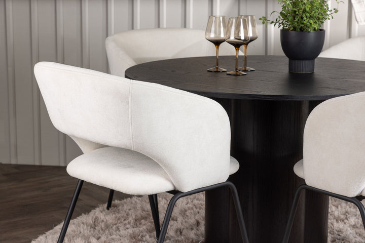 Venture Home Olivia Dining Table - Black / Black Veneer +Day Dining Chair - Matte black / White Linen _4